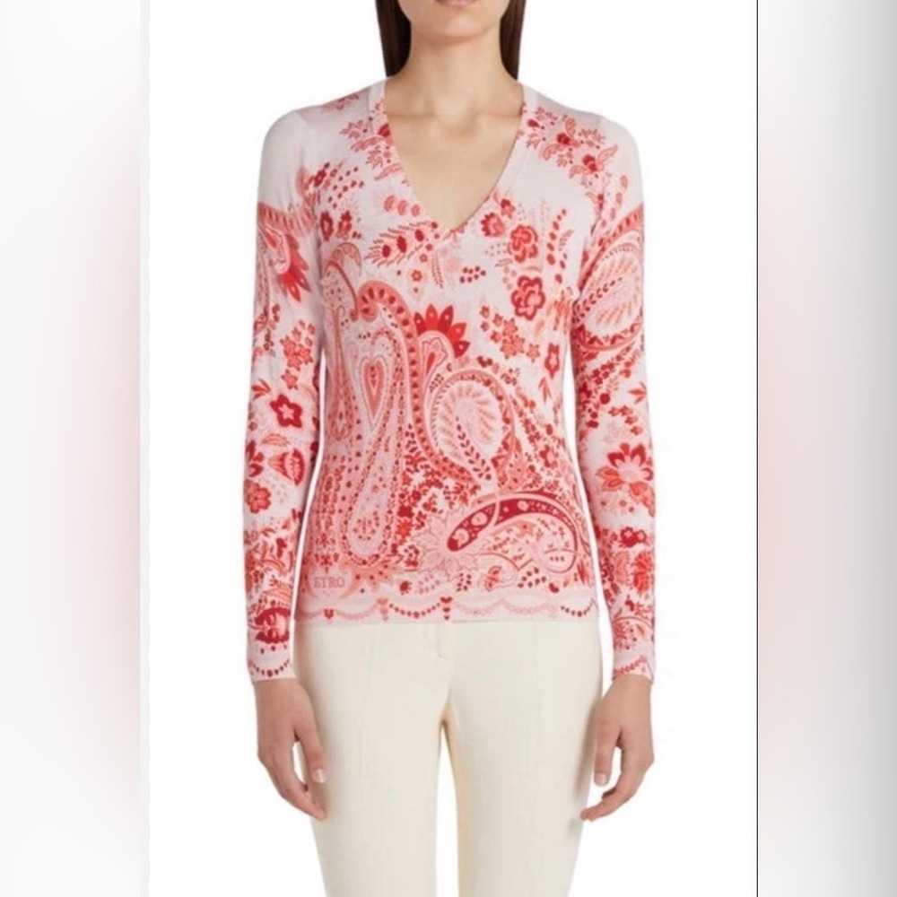 ETRO Potpourri Paisley Silk V-neck Top (106)